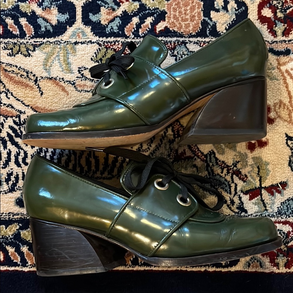 No. 6 Store Patent Leather Oxford Lace-Up Shoes Green - Picture 4 of 8